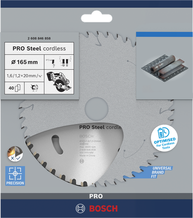 Bosch PRO Steel akutoitel ringsae tera 165 mm täppismetalli lõikamiseks.